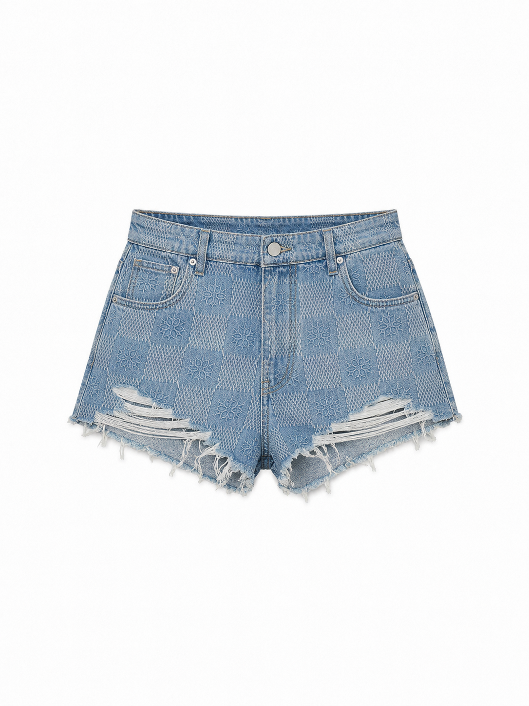 Arcia Daion “Étoile” Monogram Low Rise Denim Mini Shorts - (WOMEN)