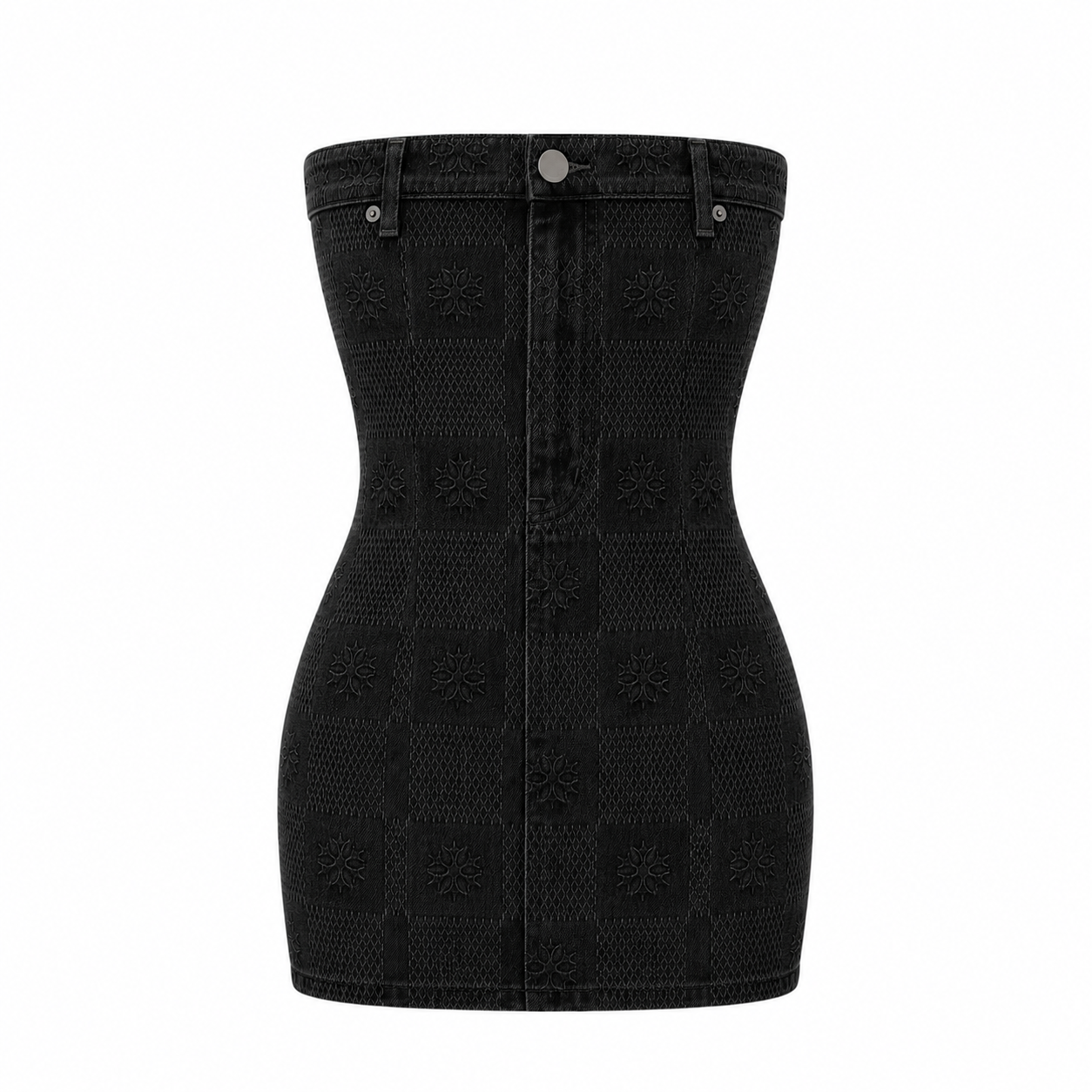 Arcia Daion “Lumière Damier” Denim Bodycon Mini Dress Monogram