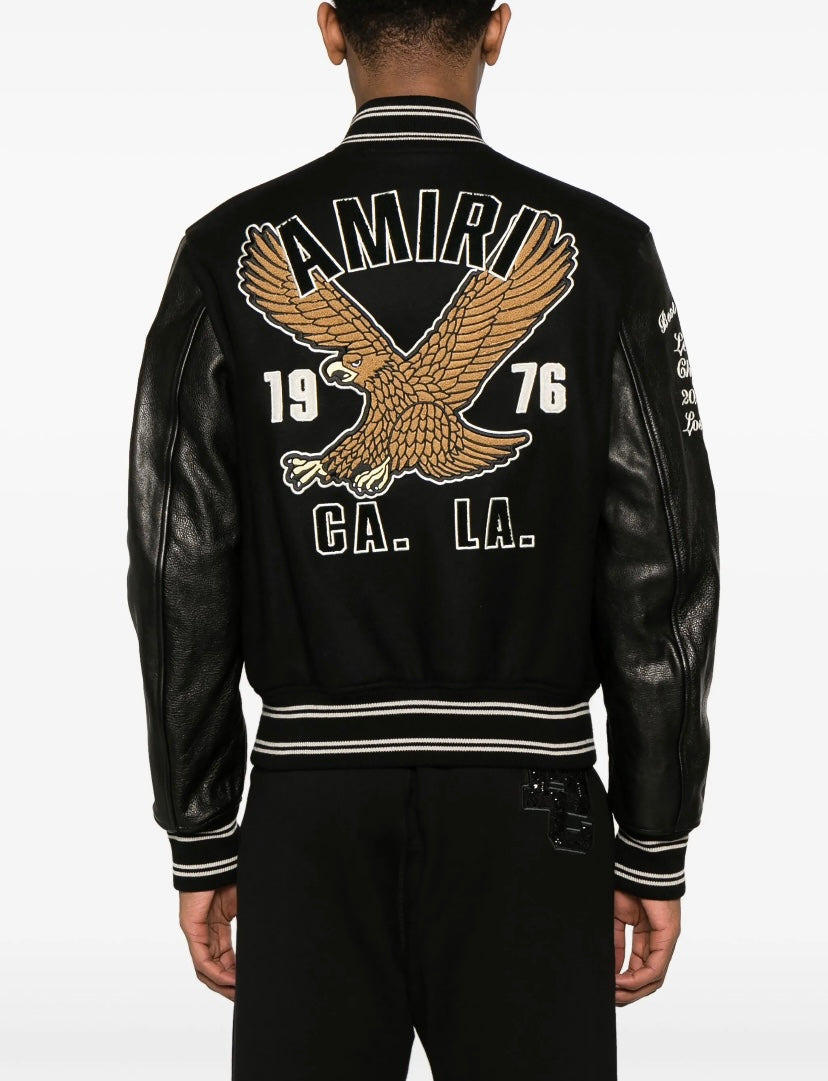 Amiri Eagle Varsity leather-panelled bomber jacket