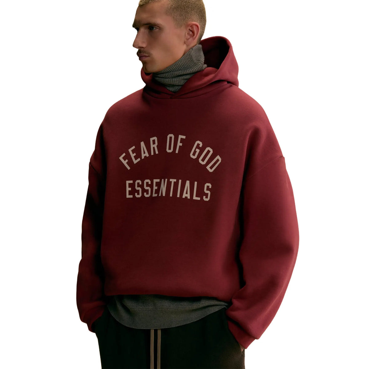 Fear Of God Essentials Fleece Crimson Hoodie