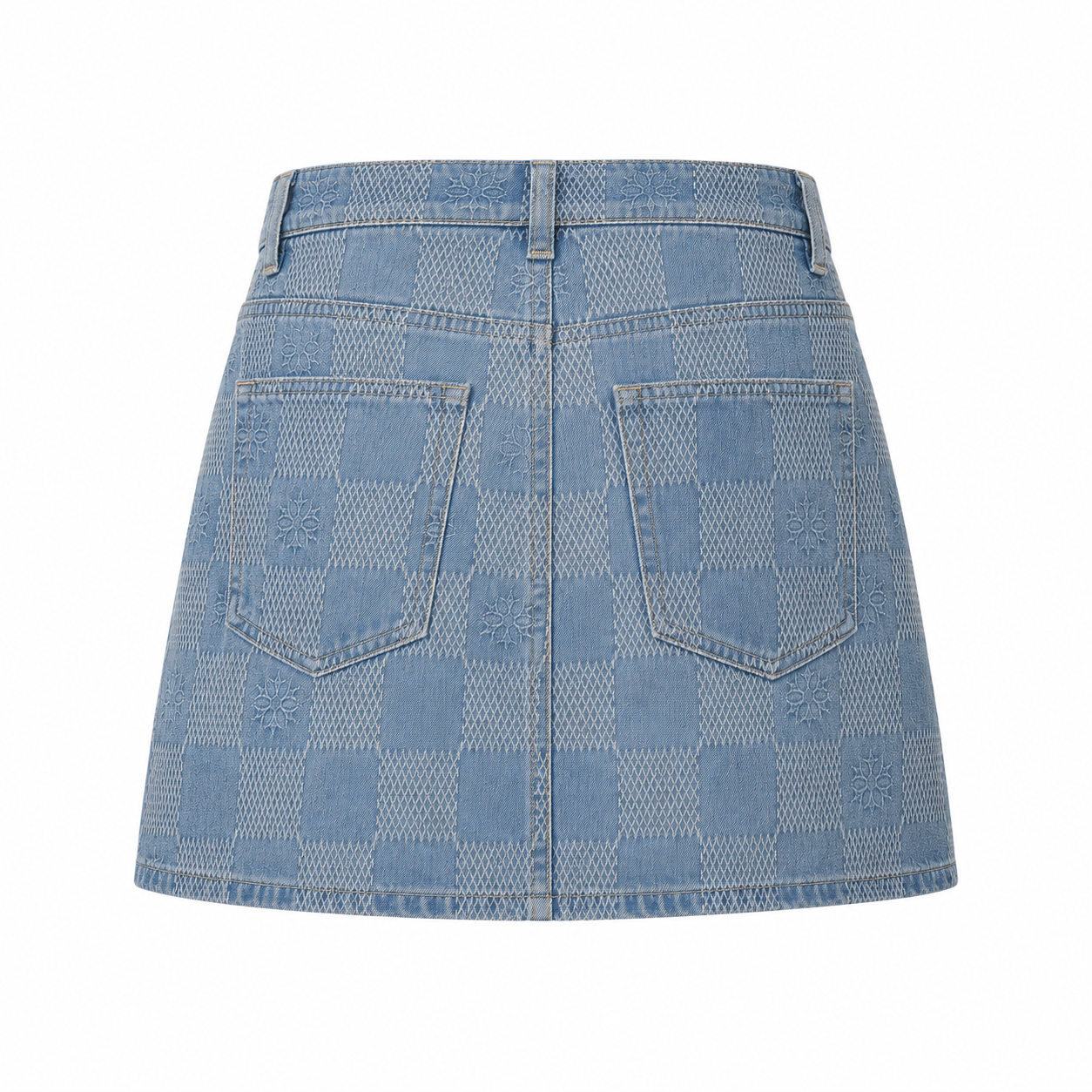 Arcia Daion “Lumière Damier” Denim Mini Skirt Monogram