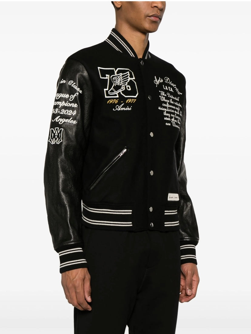 Amiri Eagle Varsity leather-panelled bomber jacket
