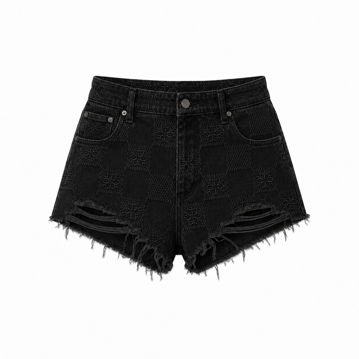 Arcia Daion “Étoile” Monogram Low Rise Denim Mini Shorts - (WOMEN)