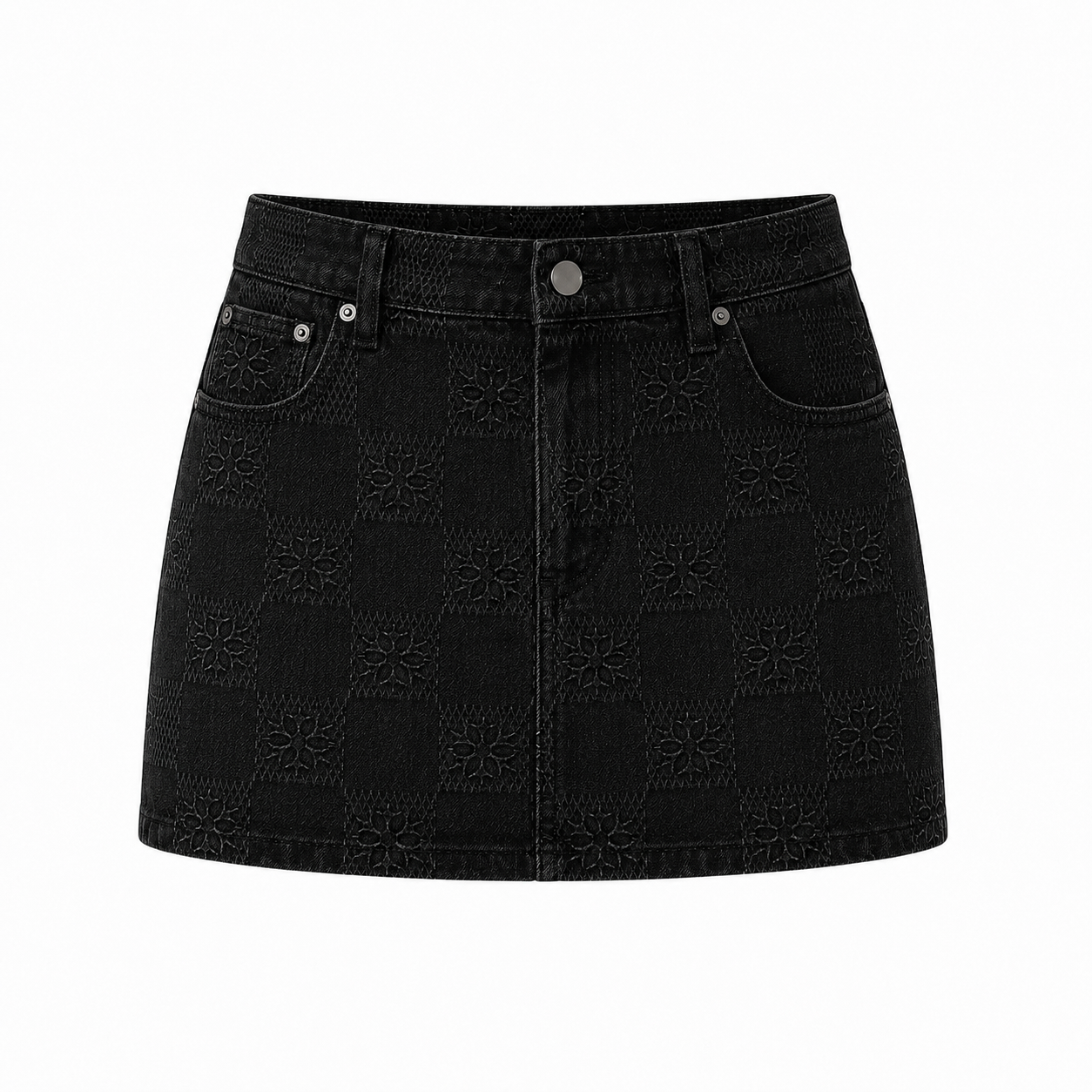 Arcia Daion “Lumière Damier” Denim Mini Skirt Monogram