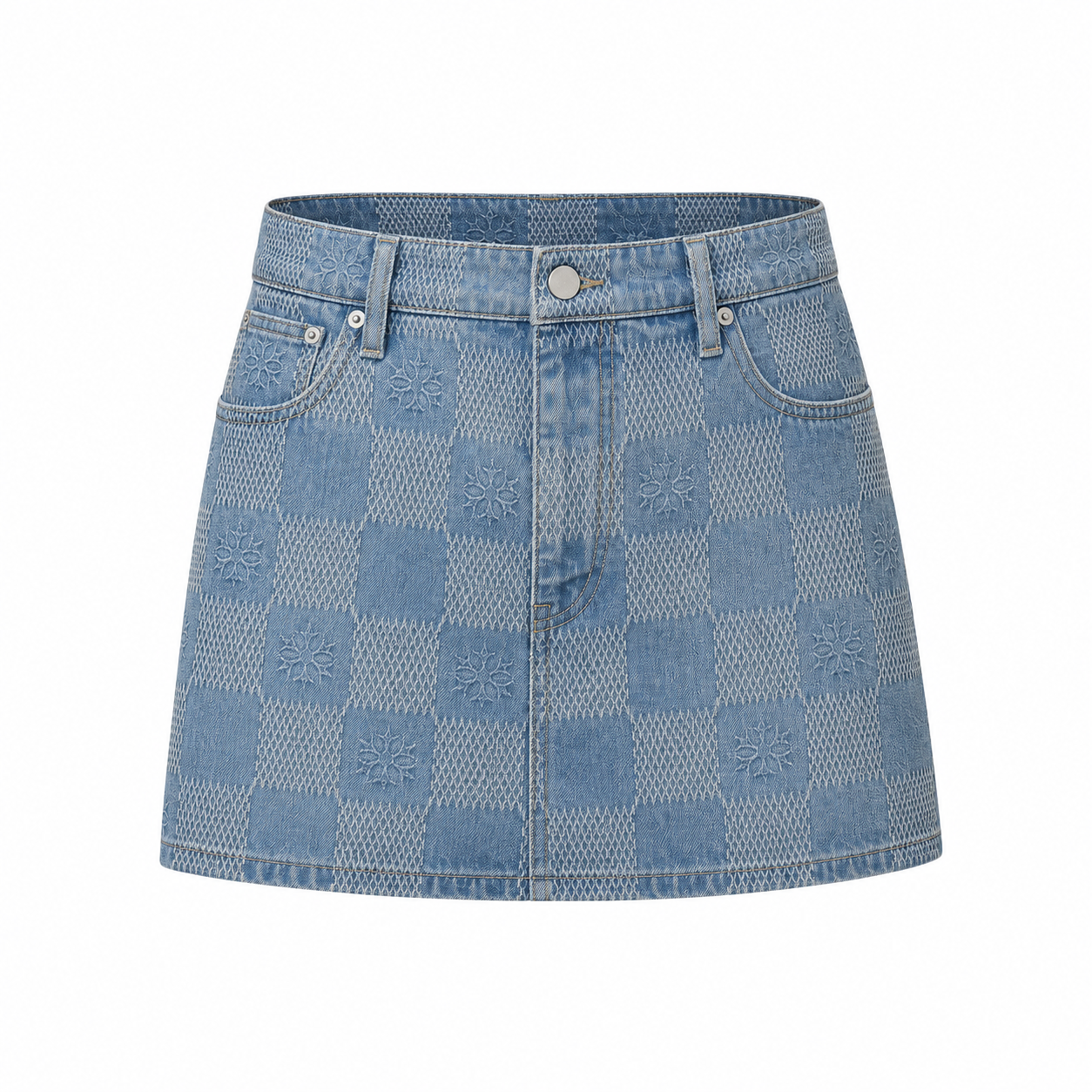 Arcia Daion “Lumière Damier” Denim Mini Skirt Monogram